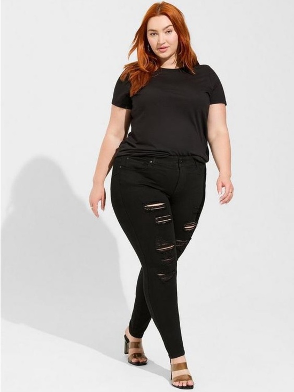 Torrid Bombshell Black Skinny Premium Stretch High-Rise Destructed Jeans 26 Tall
